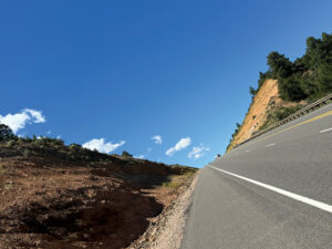 slant view of road going uphill in mountains